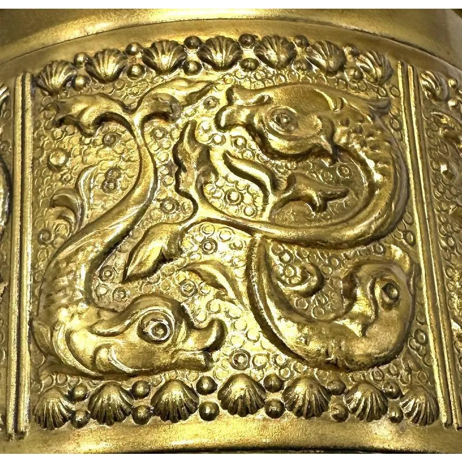 Vintage German Brass Dolphin Relief Smoking Set - 2 Piece Duo