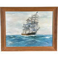 Vintage Mid Century Maritime Clipper Ship Framed Original Seascape Oil Painting