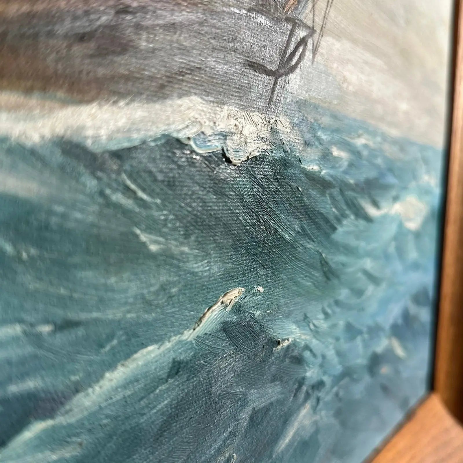 Vintage Mid Century Maritime Clipper Ship Framed Original Seascape Oil Painting