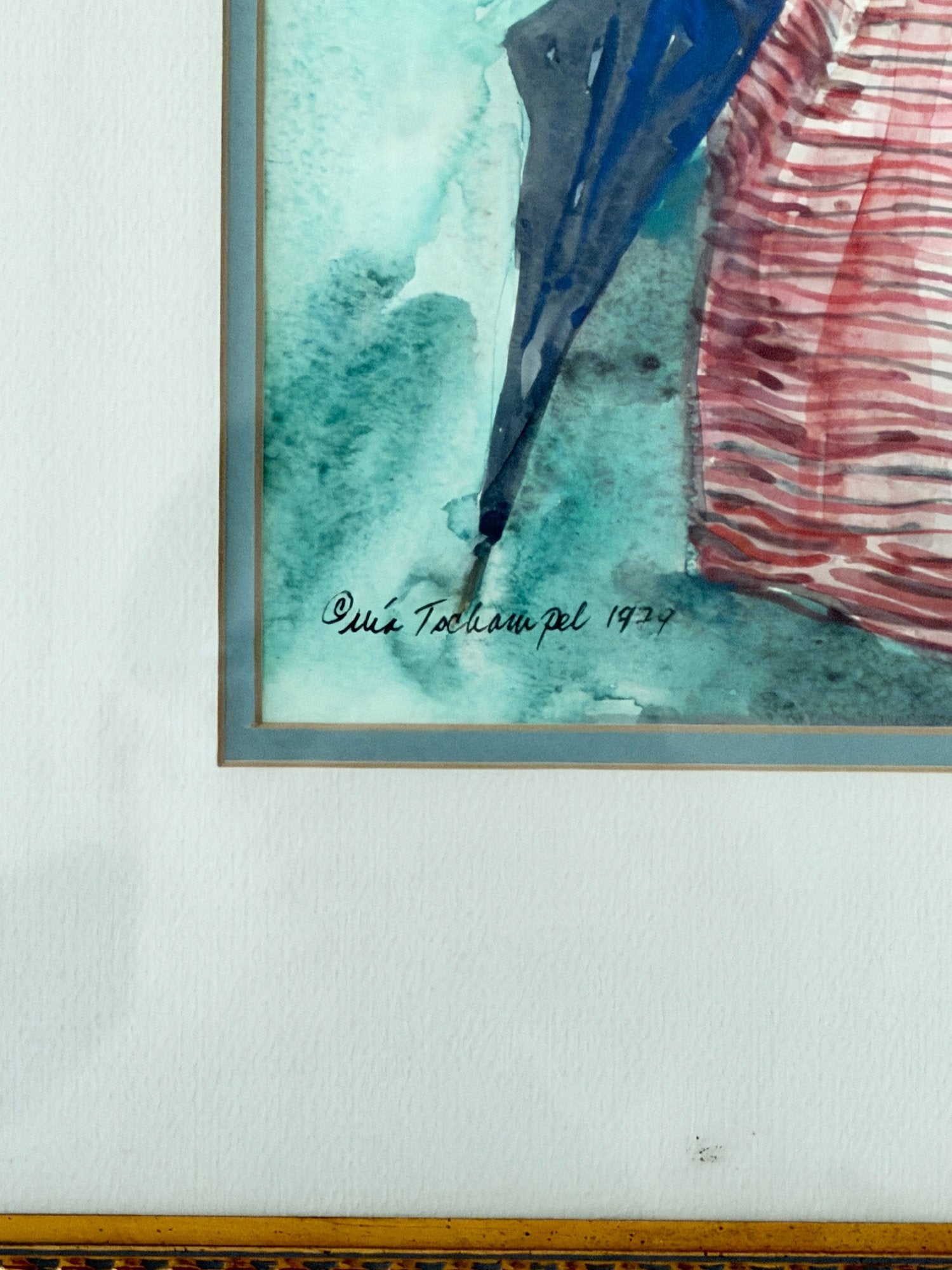 Vintage 1979 Watercolor Illustration of Victorian Woman Signed Mia Tschampel