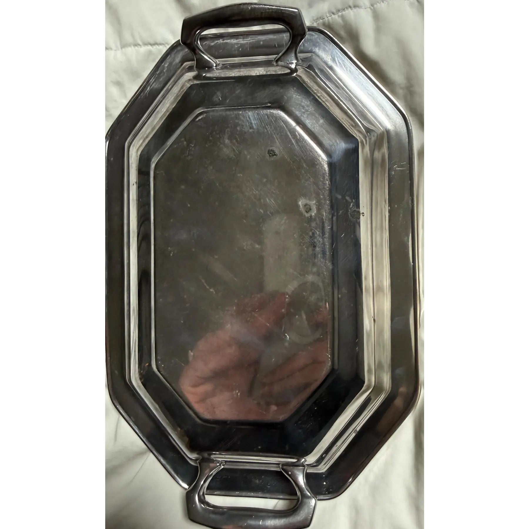 Early 20th Century Art Deco Octagonal Silver Plated Handled Serving Dish