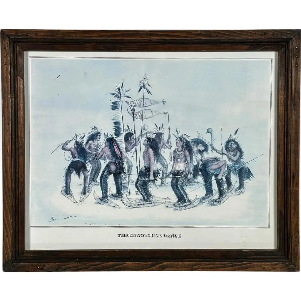 Vintage 1979 George Catlin The Snow Shoe Dance Framed Americana Portfolio Print