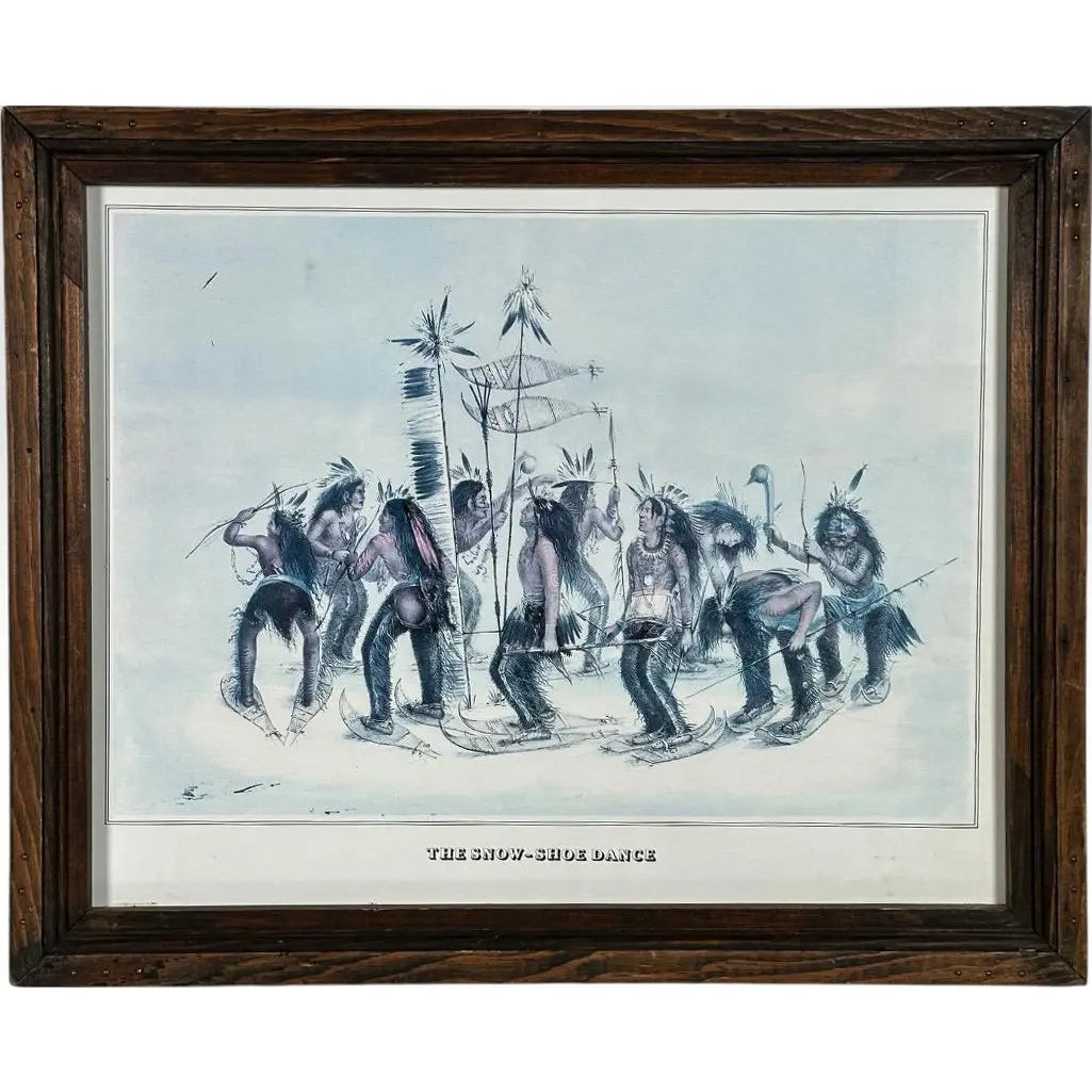 Vintage 1979 George Catlin The Snow Shoe Dance Framed Americana Portfolio Print