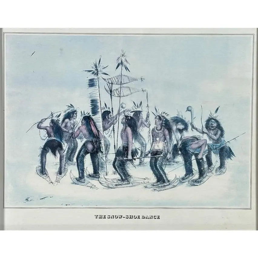 Vintage 1979 George Catlin The Snow Shoe Dance Framed Americana Portfolio Print