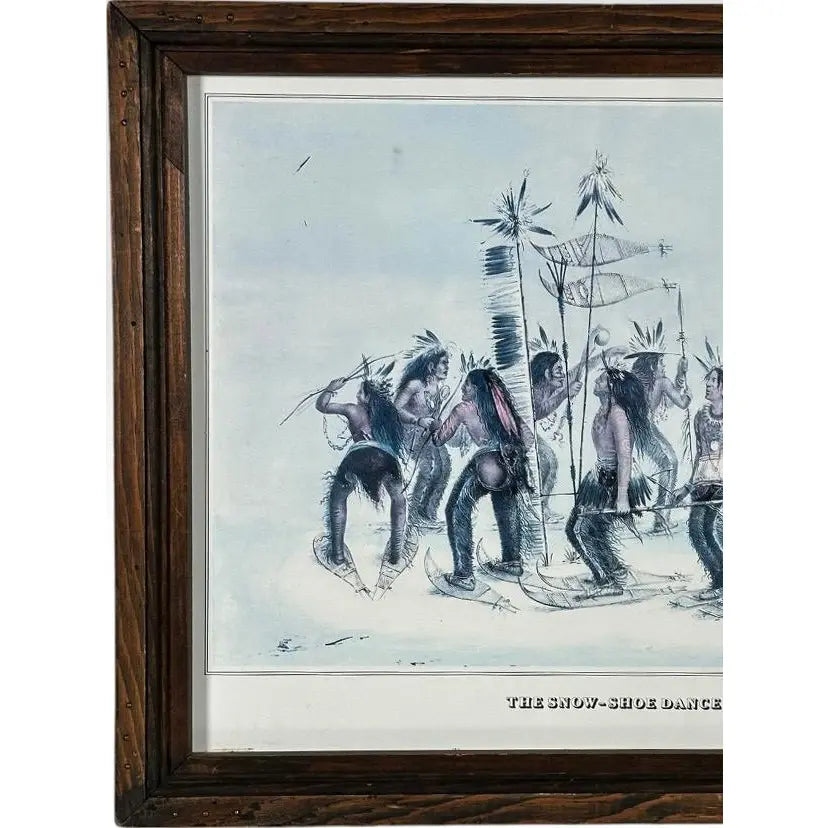 Vintage 1979 George Catlin The Snow Shoe Dance Framed Americana Portfolio Print