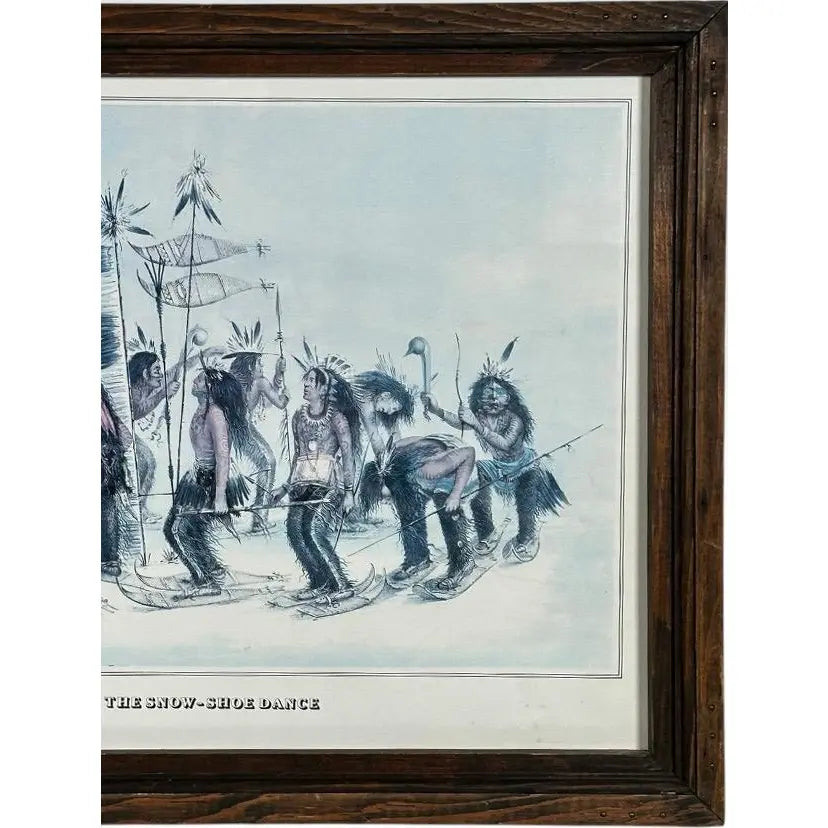 Vintage 1979 George Catlin The Snow Shoe Dance Framed Americana Portfolio Print