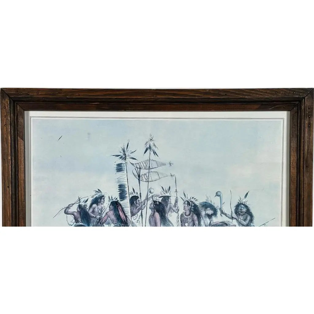 Vintage 1979 George Catlin The Snow Shoe Dance Framed Americana Portfolio Print