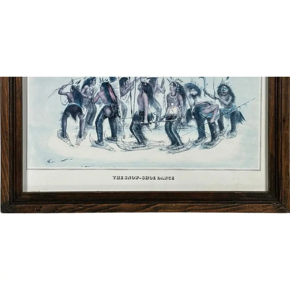 Vintage 1979 George Catlin The Snow Shoe Dance Framed Americana Portfolio Print