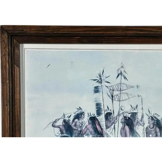 Vintage 1979 George Catlin The Snow Shoe Dance Framed Americana Portfolio Print