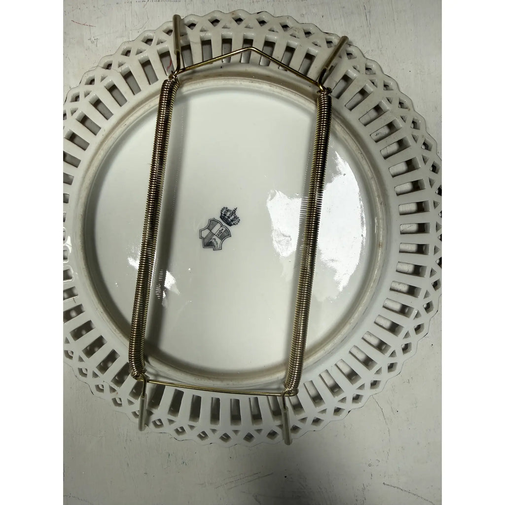 Antique Bavarian Reticulated Porcelain Floral Cabinet Plate