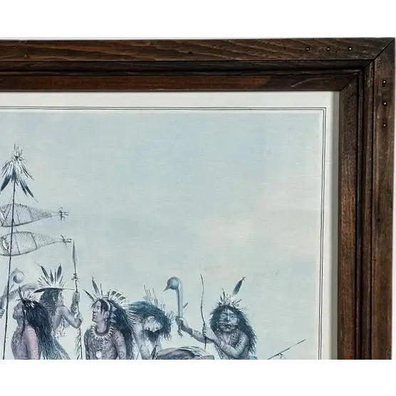Vintage 1979 George Catlin The Snow Shoe Dance Framed Americana Portfolio Print