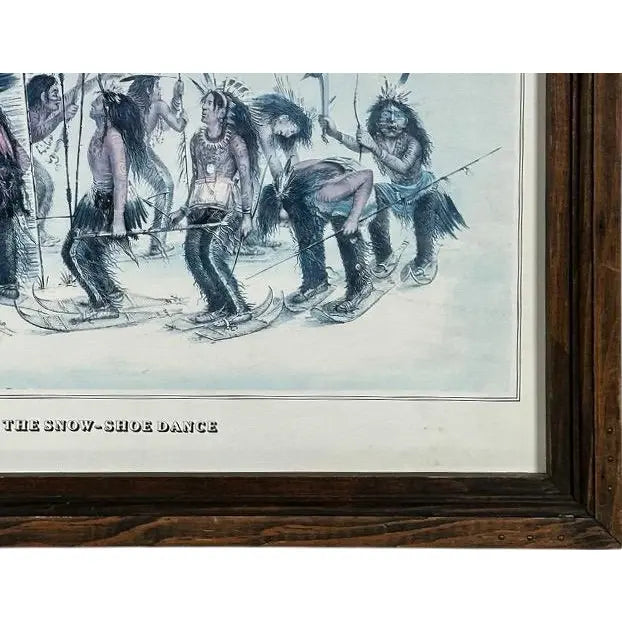 Vintage 1979 George Catlin The Snow Shoe Dance Framed Americana Portfolio Print