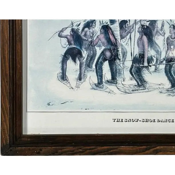 Vintage 1979 George Catlin The Snow Shoe Dance Framed Americana Portfolio Print