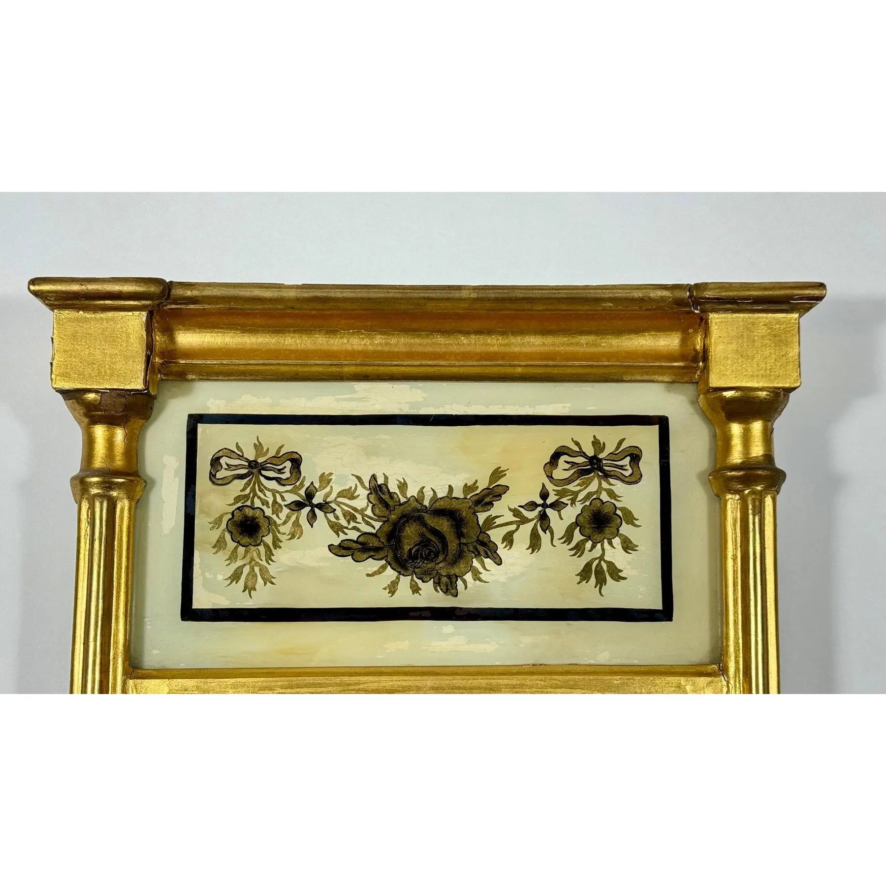 Antique 1820 American Federal Giltwood Tabernacle Mirror with Eglomise Glass