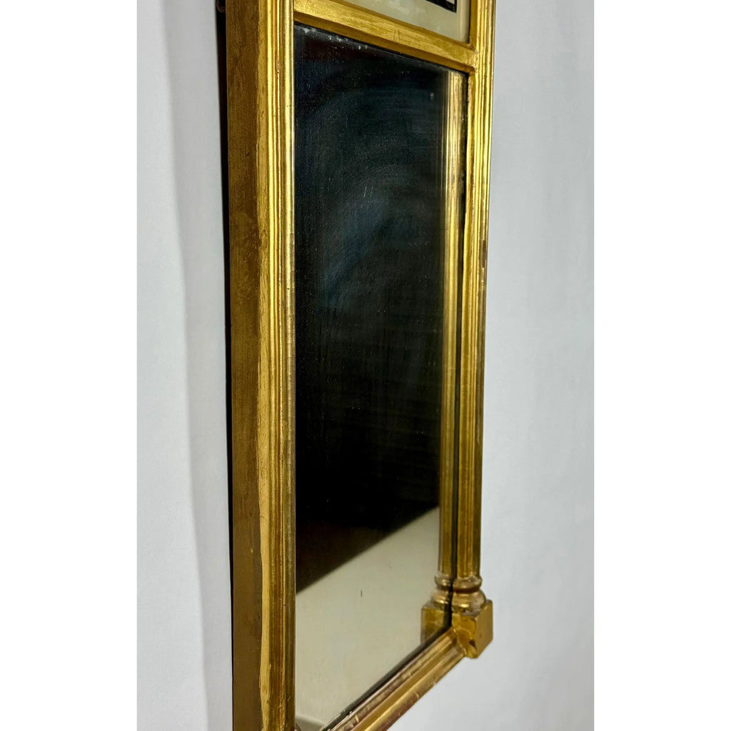 Antique 1820 American Federal Giltwood Tabernacle Mirror with Eglomise Glass