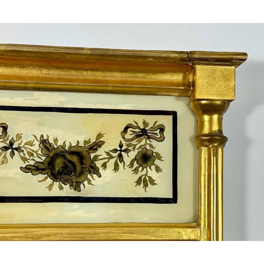 Antique 1820 American Federal Giltwood Tabernacle Mirror with Eglomise Glass