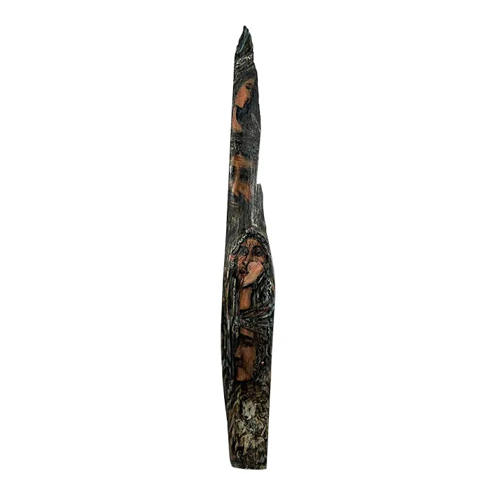 Monumental 73-Inch Signed 1984 American Outsider Folk Art Totem - "Ancestral Spirit" Painted Salvaged Timber