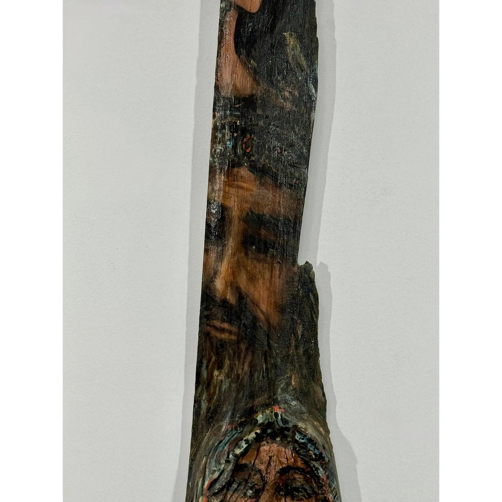 Monumental 73-Inch Signed 1984 American Outsider Folk Art Totem - "Ancestral Spirit" Painted Salvaged Timber