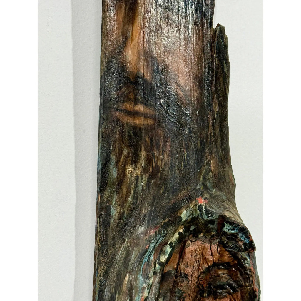 Monumental 73-Inch Signed 1984 American Outsider Folk Art Totem - "Ancestral Spirit" Painted Salvaged Timber