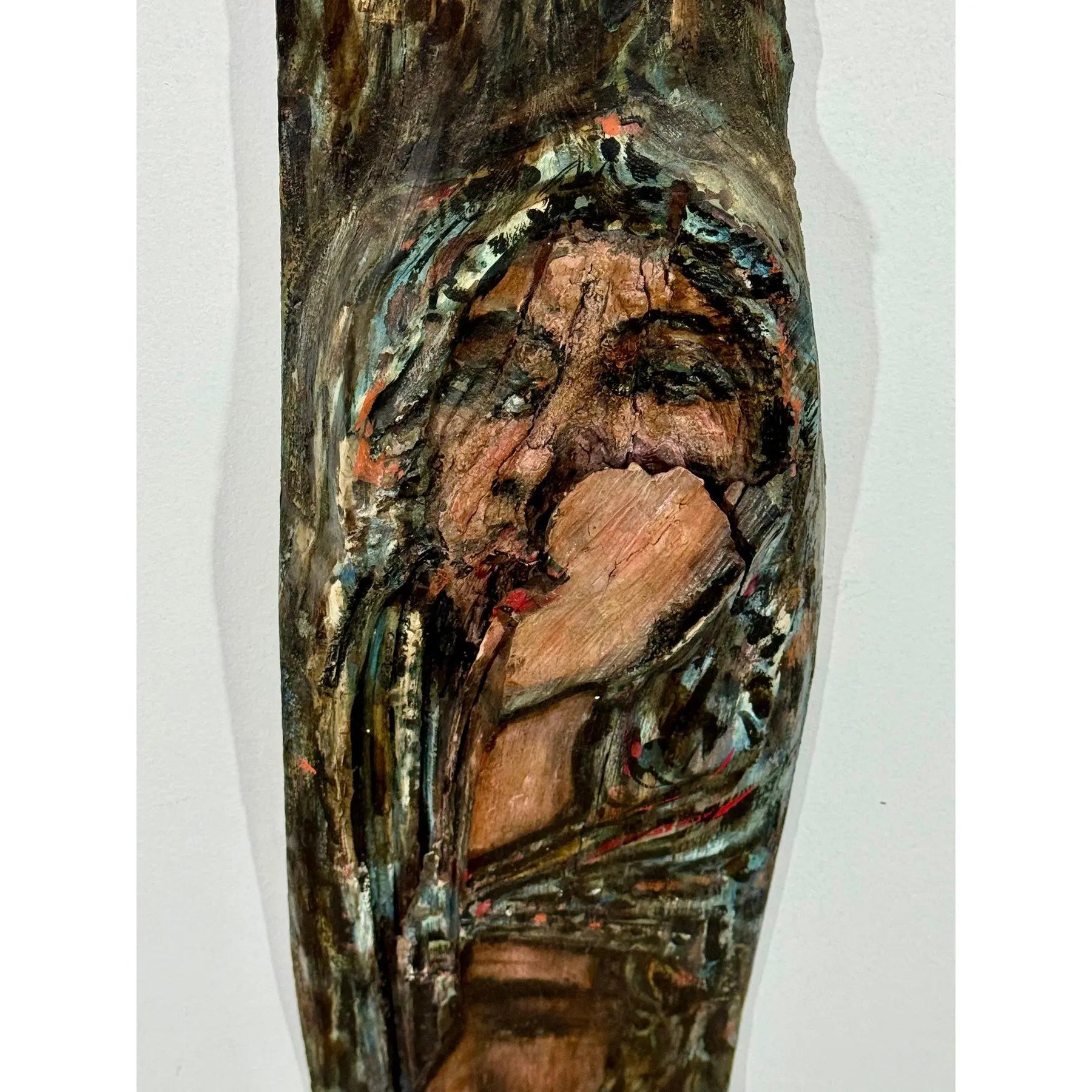 Monumental 73-Inch Signed 1984 American Outsider Folk Art Totem - "Ancestral Spirit" Painted Salvaged Timber