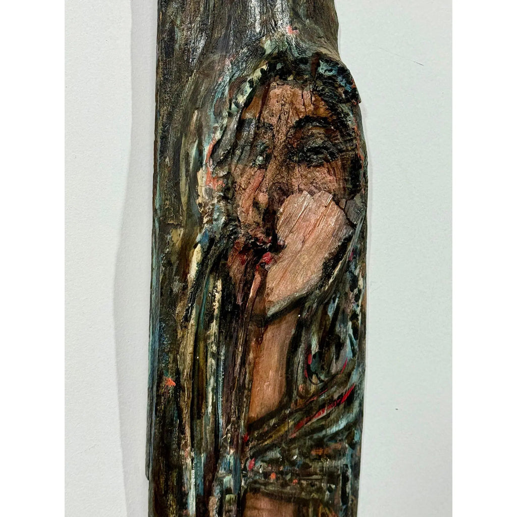Monumental 73-Inch Signed 1984 American Outsider Folk Art Totem - "Ancestral Spirit" Painted Salvaged Timber