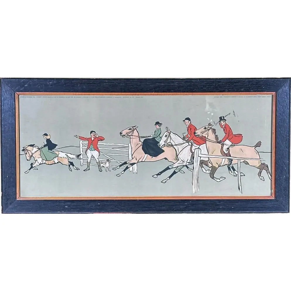 Antique Panoramic English Fox Hunting Framed Traditional Sporting Art Print
