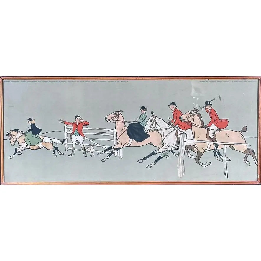 Antique Panoramic English Fox Hunting Framed Traditional Sporting Art Print