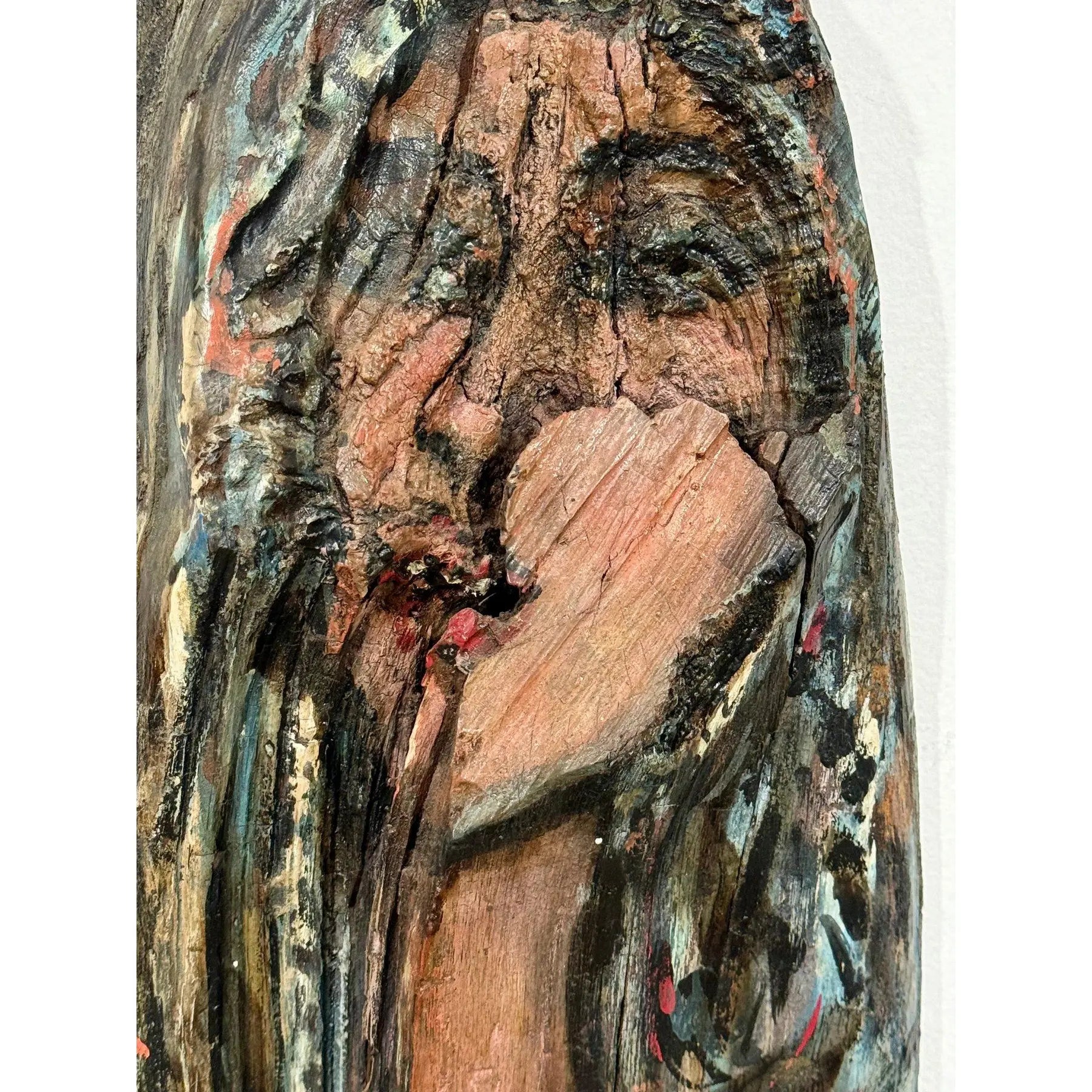 Monumental 73-Inch Signed 1984 American Outsider Folk Art Totem - "Ancestral Spirit" Painted Salvaged Timber