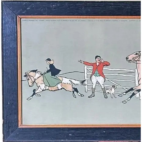 Antique Panoramic English Fox Hunting Framed Traditional Sporting Art Print