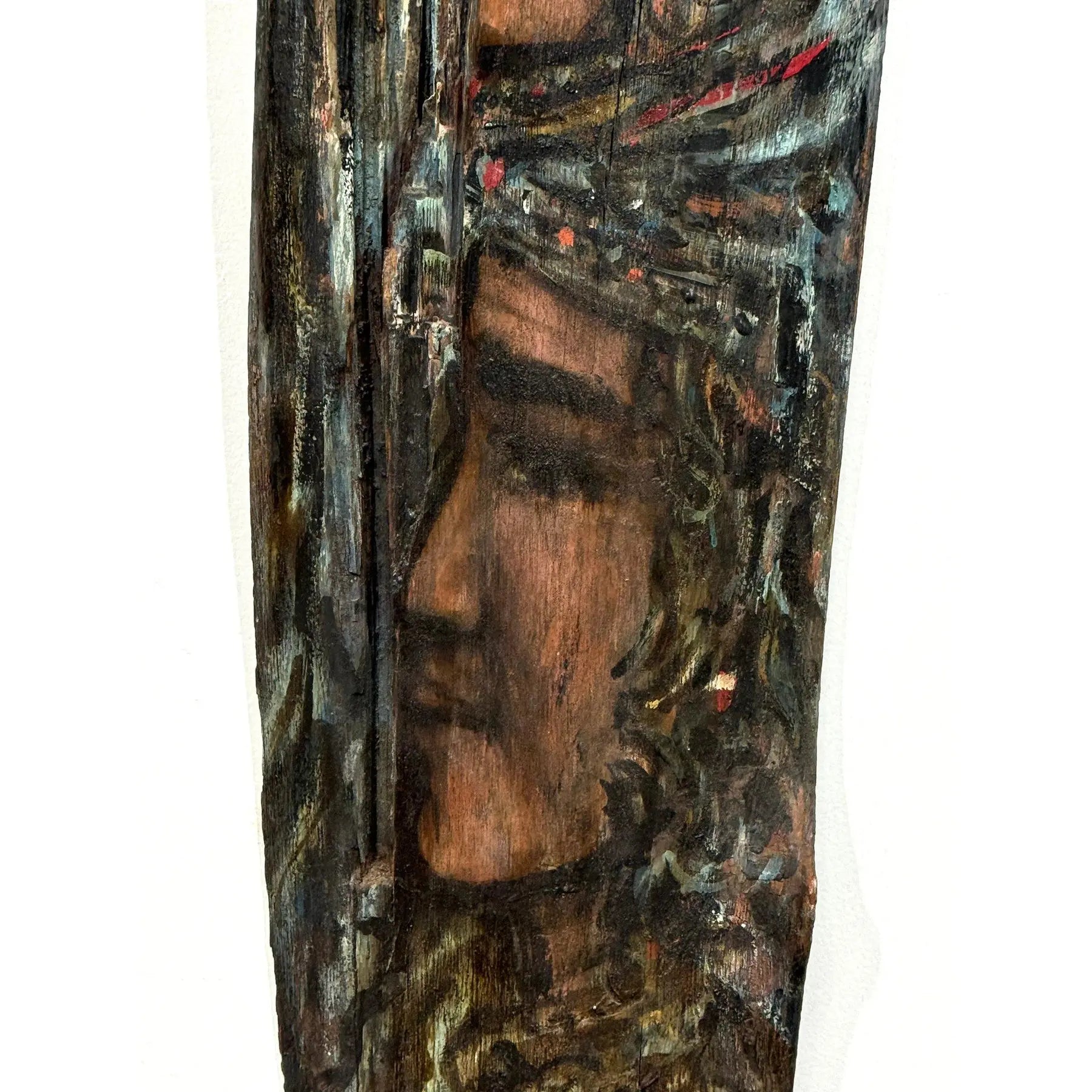 Monumental 73-Inch Signed 1984 American Outsider Folk Art Totem - "Ancestral Spirit" Painted Salvaged Timber