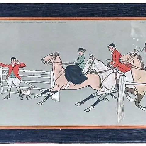 Antique Panoramic English Fox Hunting Framed Traditional Sporting Art Print