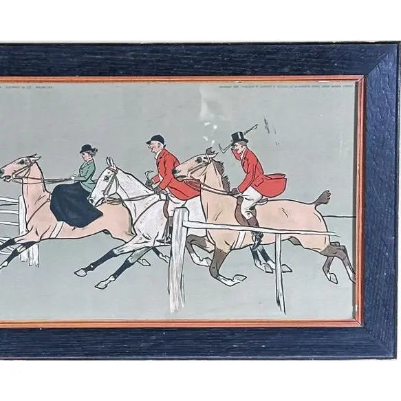 Antique Panoramic English Fox Hunting Framed Traditional Sporting Art Print