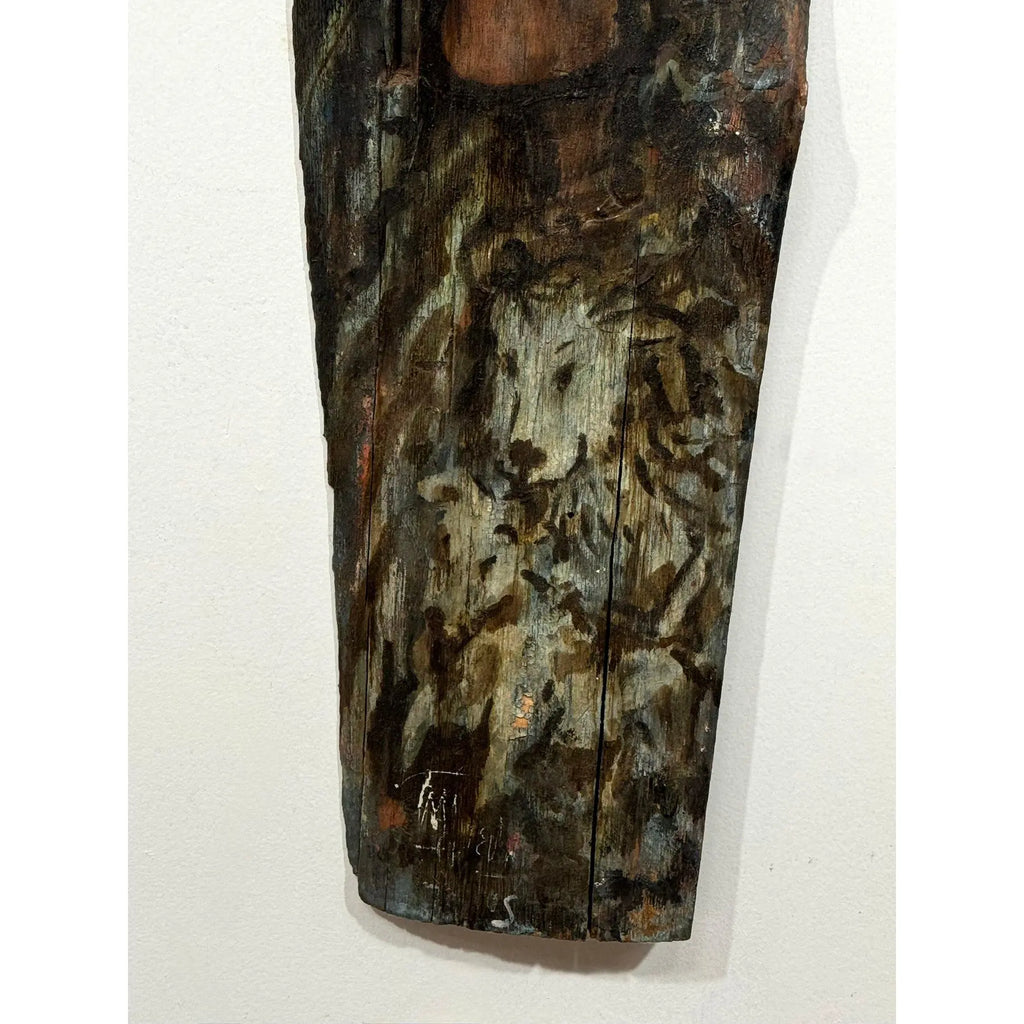 Monumental 73-Inch Signed 1984 American Outsider Folk Art Totem - "Ancestral Spirit" Painted Salvaged Timber