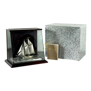 Rare Seki Takehiko Signed 985 Silver Yacht Model Original Box and Case Maritime Art