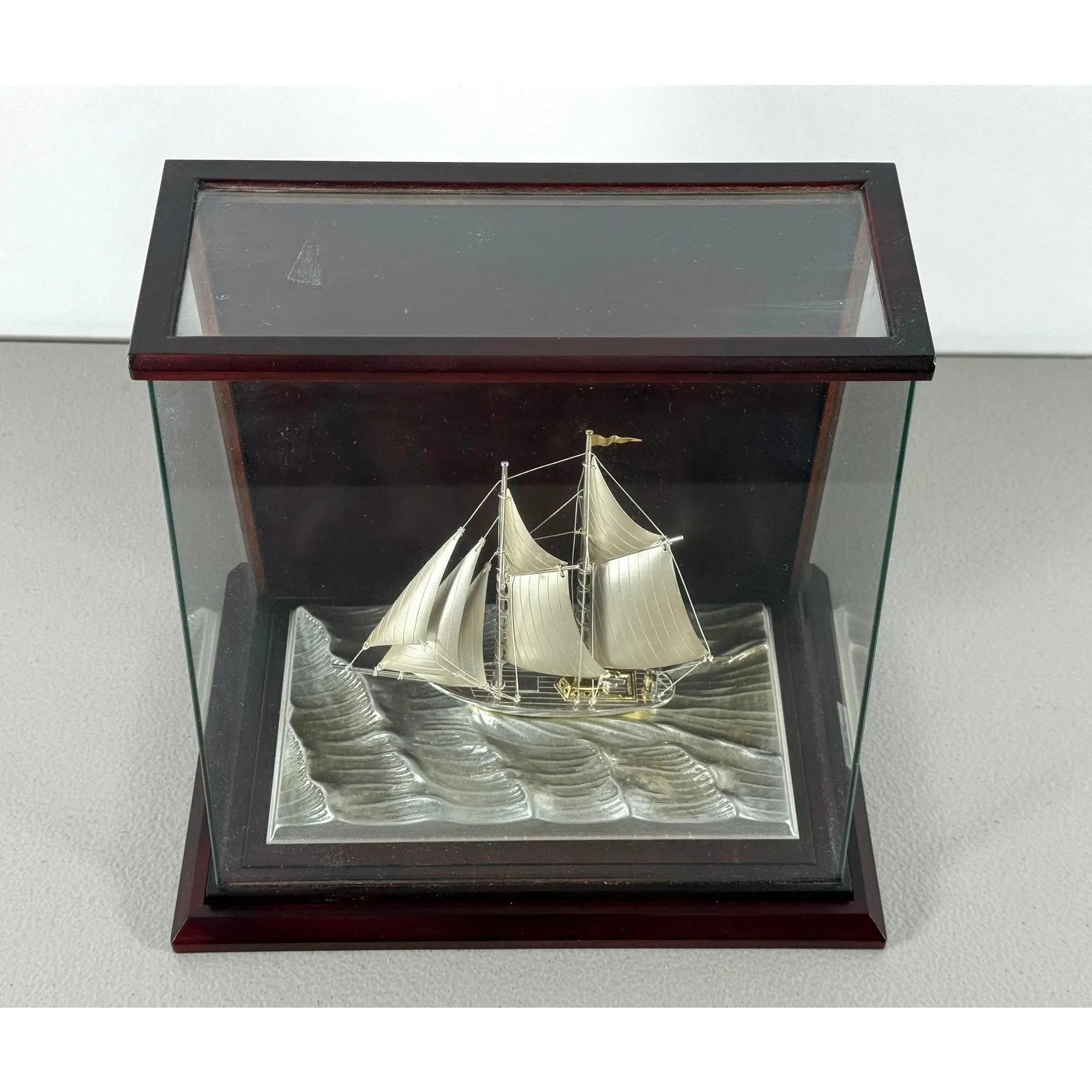 Rare Seki Takehiko Signed 985 Silver Yacht Model Original Box and Case Maritime Art