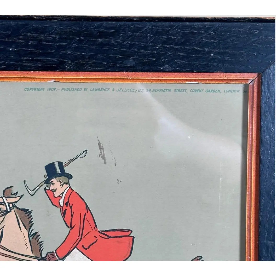 Antique Panoramic English Fox Hunting Framed Traditional Sporting Art Print