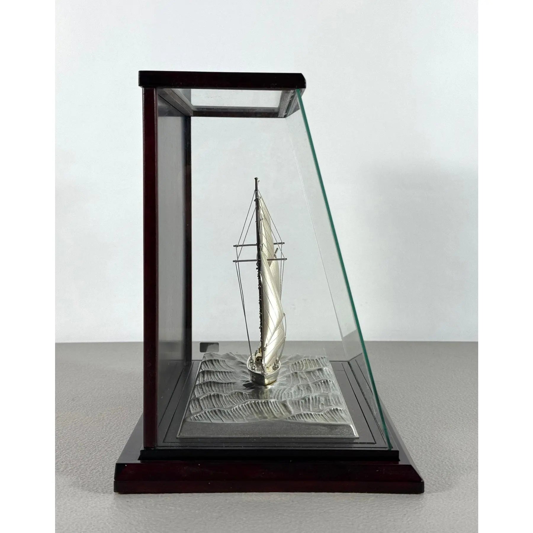 Rare Seki Takehiko Signed 985 Silver Yacht Model Original Box and Case Maritime Art