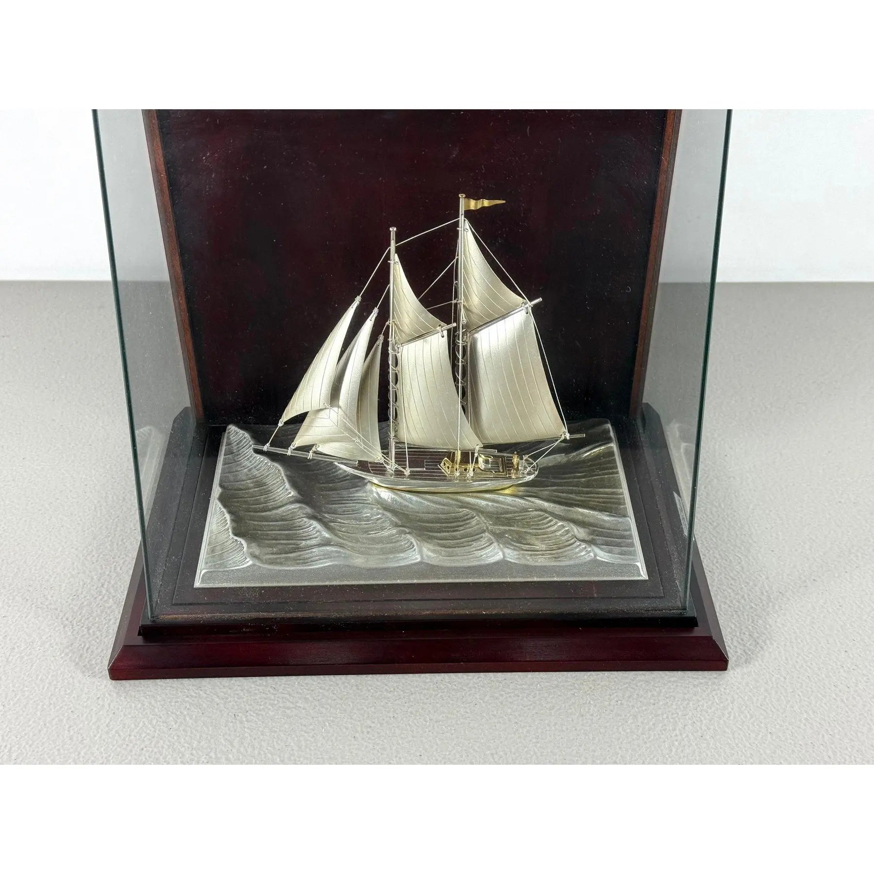 Rare Seki Takehiko Signed 985 Silver Yacht Model Original Box and Case Maritime Art