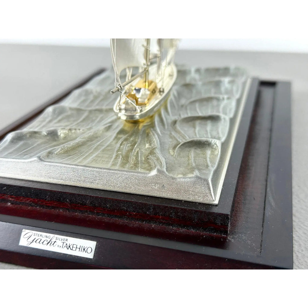 Rare Seki Takehiko Signed 985 Silver Yacht Model Original Box and Case Maritime Art
