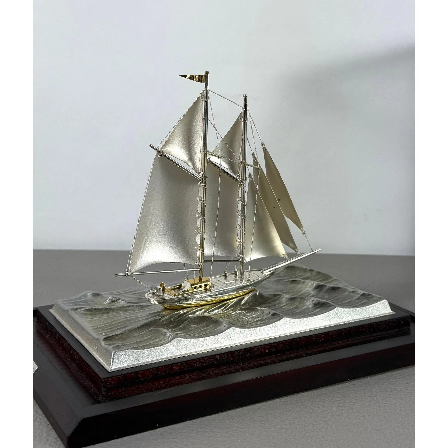 Rare Seki Takehiko Signed 985 Silver Yacht Model Original Box and Case Maritime Art