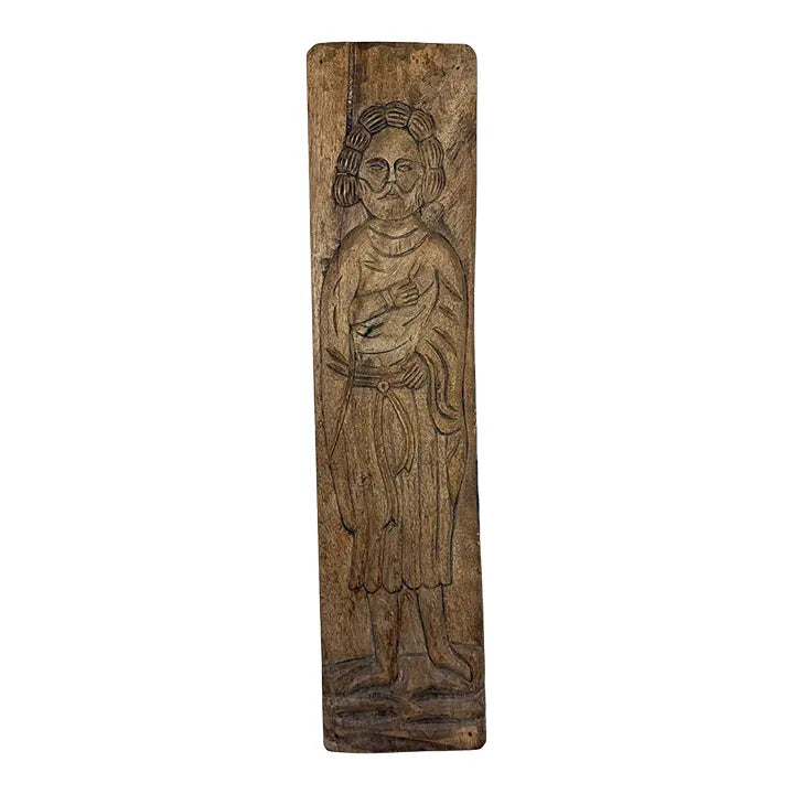 Antique Spanish Hand-Carved Oak Religious Relief Figure – Provincial Baroque Saint