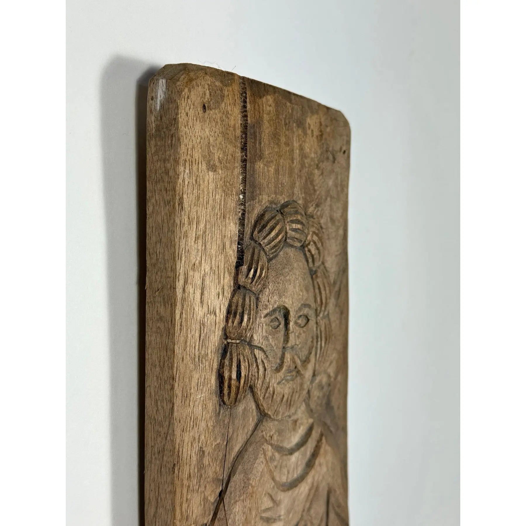 Antique Spanish Hand-Carved Oak Religious Relief Figure – Provincial Baroque Saint