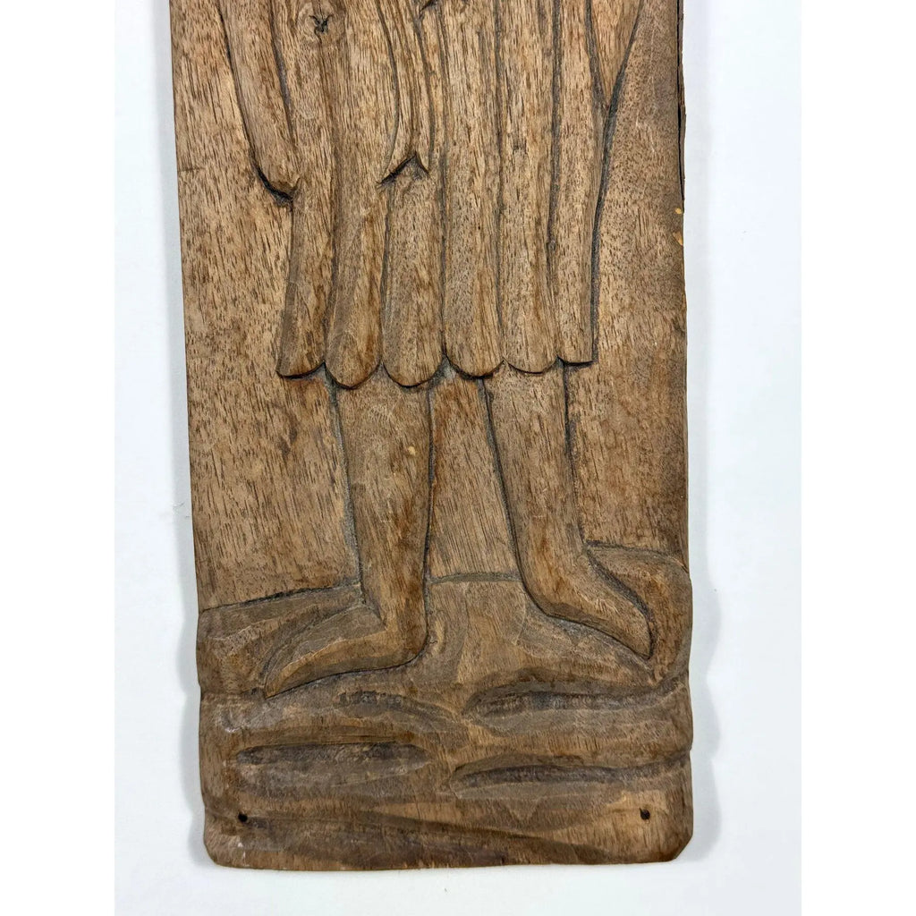 Antique Spanish Hand-Carved Oak Religious Relief Figure – Provincial Baroque Saint
