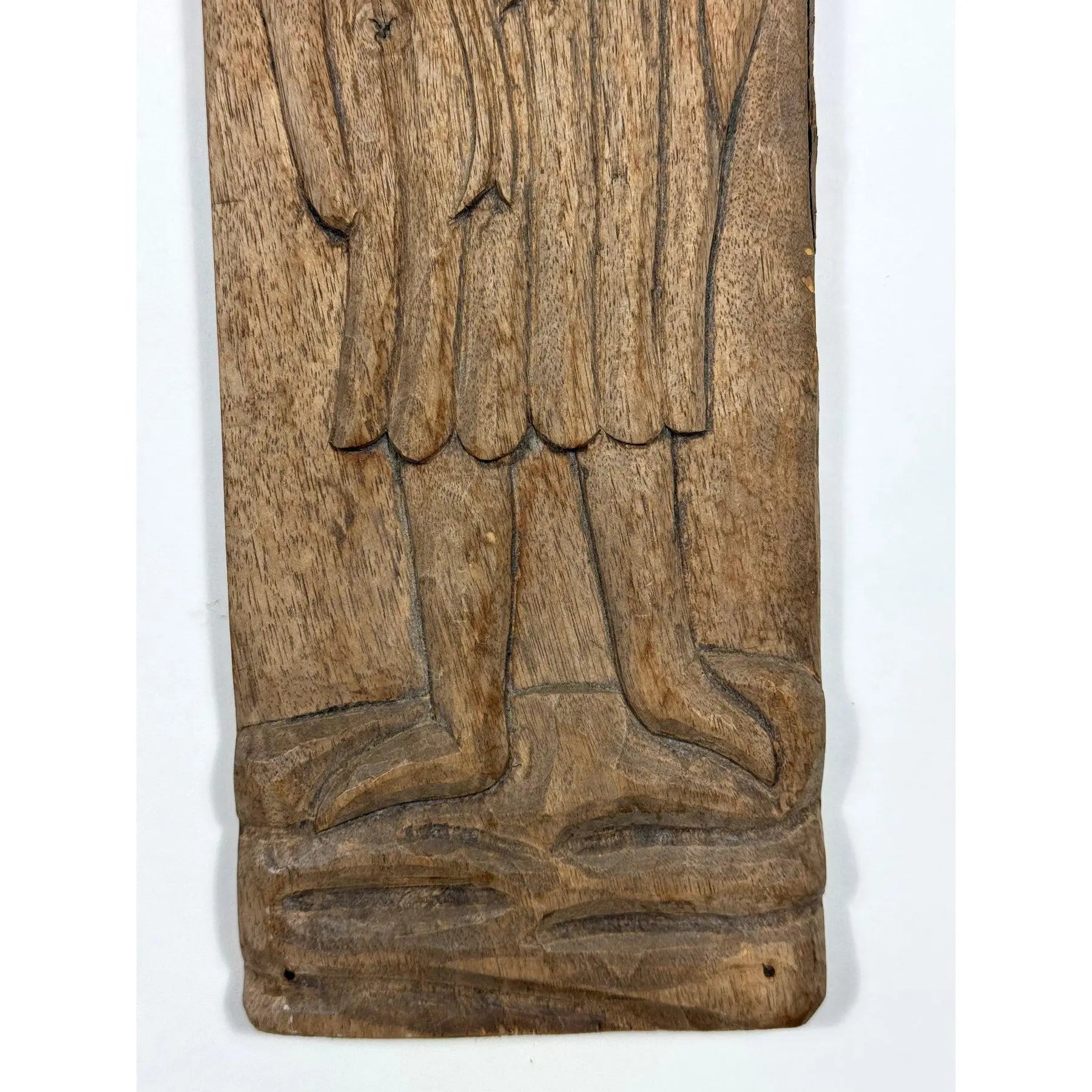 Antique Spanish Hand-Carved Oak Religious Relief Figure – Provincial Baroque Saint