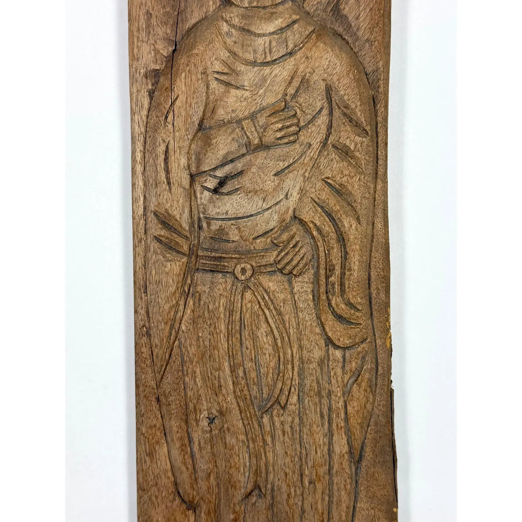 Antique Spanish Hand-Carved Oak Religious Relief Figure – Provincial Baroque Saint