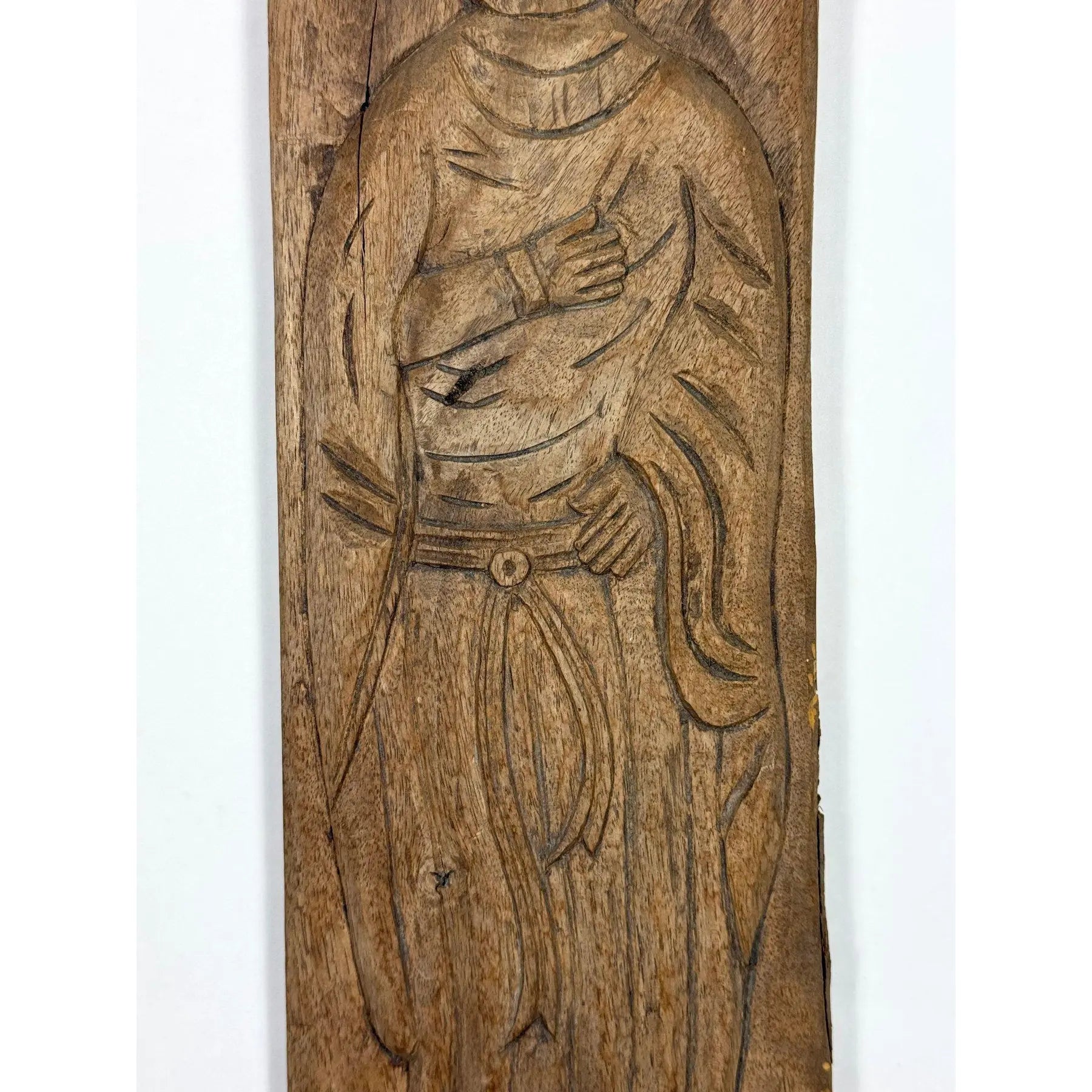 Antique Spanish Hand-Carved Oak Religious Relief Figure – Provincial Baroque Saint