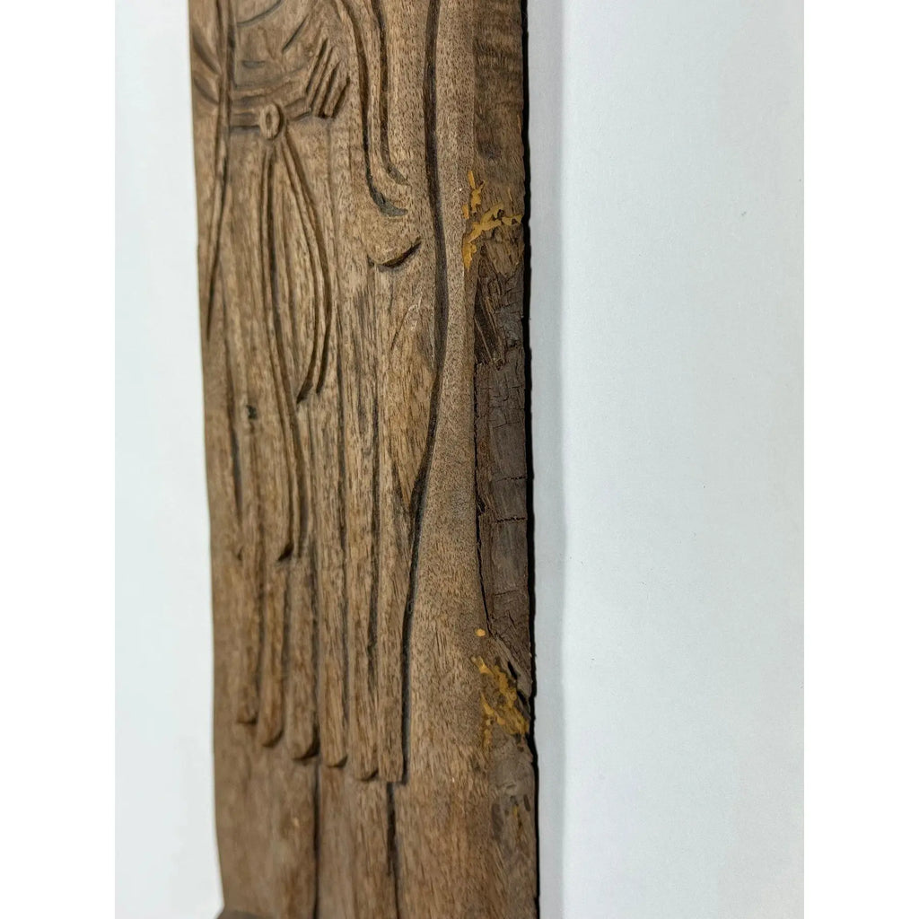 Antique Spanish Hand-Carved Oak Religious Relief Figure – Provincial Baroque Saint