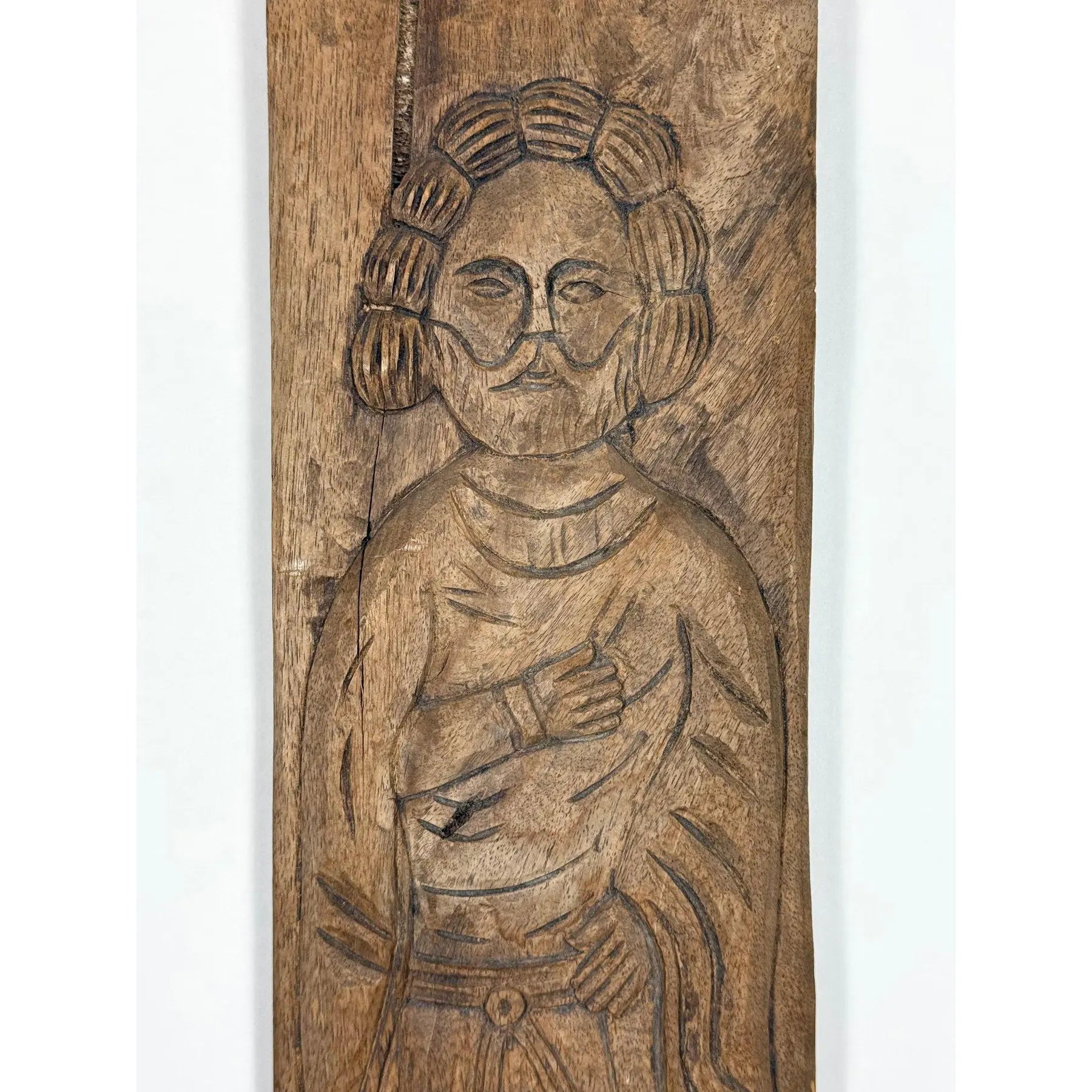 Antique Spanish Hand-Carved Oak Religious Relief Figure – Provincial Baroque Saint