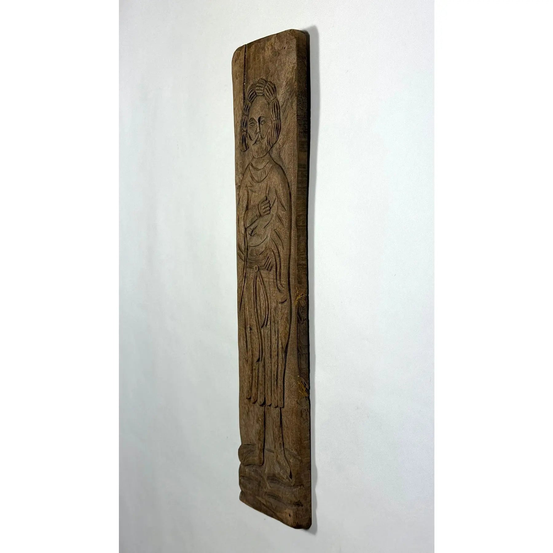 Antique Spanish Hand-Carved Oak Religious Relief Figure – Provincial Baroque Saint