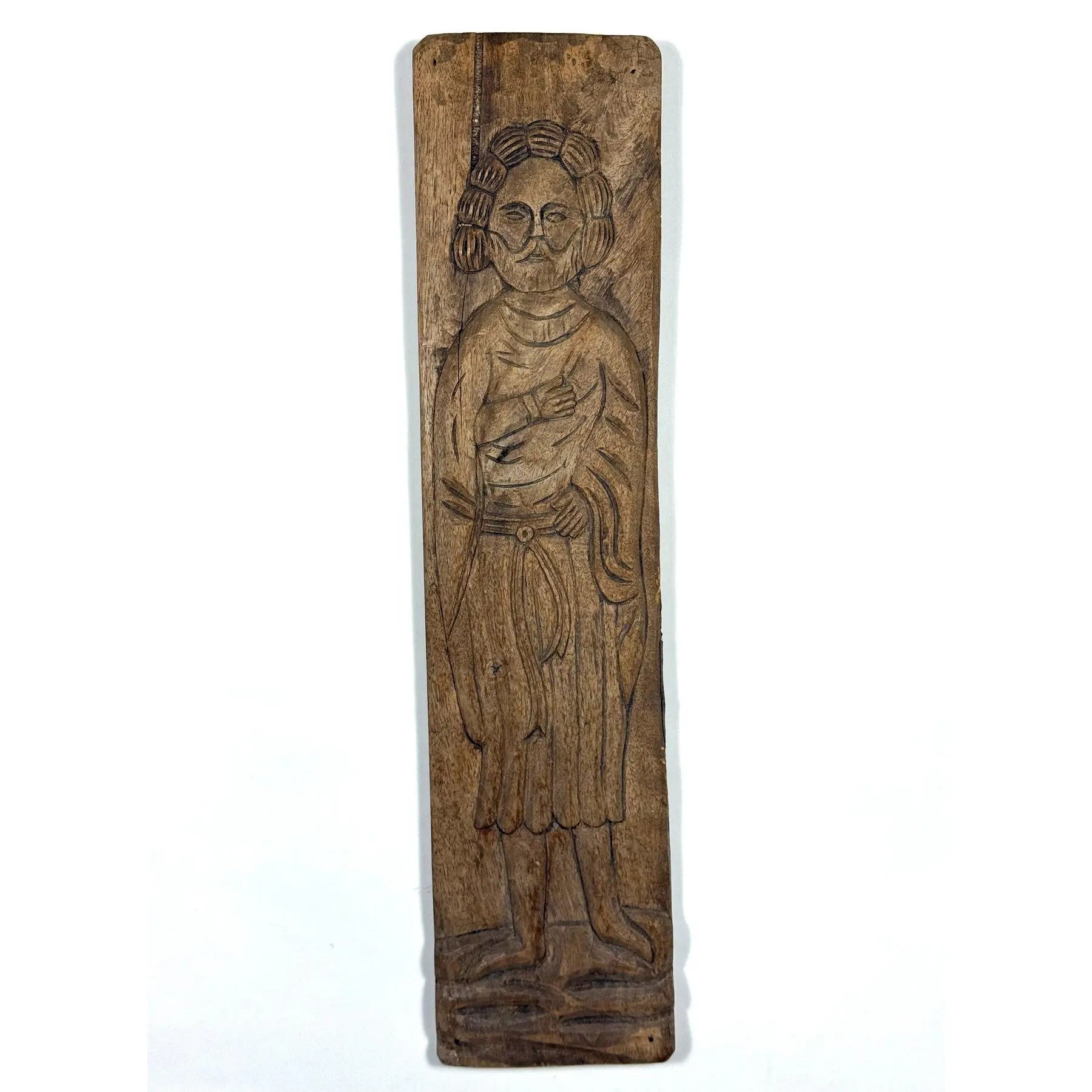 Antique Spanish Hand-Carved Oak Religious Relief Figure – Provincial Baroque Saint